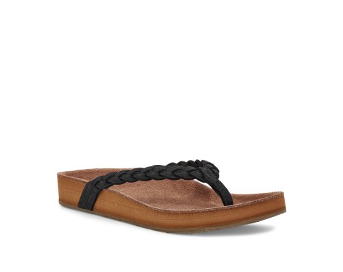 Tong Sanuk She Loungy Braid Cuir Femme - Noir CRGKEZ543